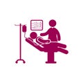 patient on bed, icu, doctor in patient heart check purple icon