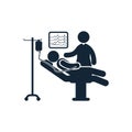 patient on bed, icu, doctor in patient heart check icon