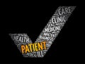 Patient check mark word cloud collage, health concept background