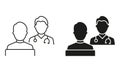 Patient Consultation with Doctor Line and Silhouette Black Icon Set. Dialog About Health Care Symbol. Hospital Physician Royalty Free Stock Photo