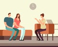 Patient on couch counseling with psychologist. Addiction mental therapy vector concept