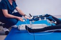 Patient on CPM machines. Continuous passive range of motion. Royalty Free Stock Photo