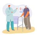 Patient on doctor appointment vector illustration, cartoon flat senior character visiting cardiologist, elderly Royalty Free Stock Photo