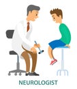 Patient doctor medical examination. Doctor neurologist examining boy for diagnosis in hospital room