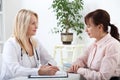 Patient in the doctor`s office, she is receiving a prescription medicine