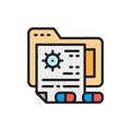 Patient files, medical prescription folder flat color line icon. Royalty Free Stock Photo