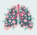 Patient-friendly floral scheme of Healthy human lungs. Health of respiratory system - medical diagram with flowers