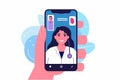 Patient hand using smartphone for telemedicine video call with doctor.generative ai