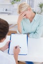 Patient with head ache ache speaking with her doctor Royalty Free Stock Photo