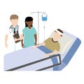 Patient in hospital bed with doctor and nurse