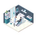 Patient in hospital. Emergency first injury room health adults persons nurse and doctors vector medical illustration Royalty Free Stock Photo