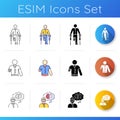 Patient with impairment icons set