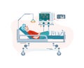 Patient with leg injury is lying on medical hospital bed a vector illustration