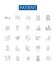 Patient line icons signs set. Design collection of Patient, Caregiver, Hypochondriac, Chronically ill, Bedridden Royalty Free Stock Photo