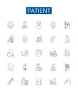 Patient line icons signs set. Design collection of Patient, Caregiver, Hypochondriac, Chronically ill, Bedridden