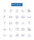 Patient line icons signs set. Design collection of Patient, Caregiver, Hypochondriac, Chronically ill, Bedridden Royalty Free Stock Photo