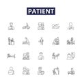 Patient line vector icons and signs. Sick, Ill, Convalescent, Ailing, Infirm, Bedridden, Sufferer, Clinician outline Royalty Free Stock Photo