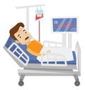 Patient lying in hospital bed vector illustration.