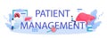 Patient management typographic header. Doctor make liver examination