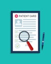 Patient medical card. Report about health. Record in document from doctor. Medic investigation in hospital. Medical form with Royalty Free Stock Photo