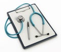 Patient medical record, stethoscope and pen. 3D illustration Royalty Free Stock Photo