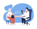 Patient and physician meeting 2D vector isolated illustration