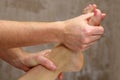 Patient receiving a foot massage. foot massage close-up Royalty Free Stock Photo