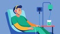 A patient reclined in a chair wearing noisecancelling headphones as they receive a ketamine infusion in a serene