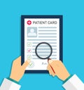 Patient report in medical card. Doctor record in medic form document. Profile of patient on paper sheet. Diagnosis after test of Royalty Free Stock Photo