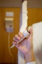 Patient`s hand holding the emergency call button Royalty Free Stock Photo