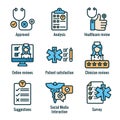 Patient Satisfaction Icon Set with patient experiene, rating, & stars