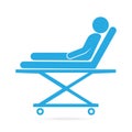 Patient on stretcher medical blue icon