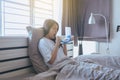 Patient using incentivespirometer or three balls for stimulate lung Royalty Free Stock Photo