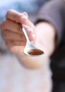 Patient view of a teaspoon with medicine Royalty Free Stock Photo