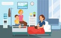 Patient Visit in Hospital Ward Flat Illustration