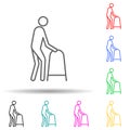 patient with a walker multi color style icon. Simple thin line, outline  of disabled icons for ui and ux, website or mobile Royalty Free Stock Photo