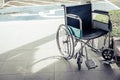 Patient wheelchairs parked in front of the hospital