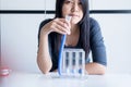 Patient woman using incentivespirometer or three balls for stimulate lung Royalty Free Stock Photo