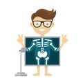 Patient during x-ray procedure. Vector radiologist x-ray flat character cartoon illustration. Isolated on white Royalty Free Stock Photo