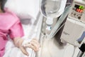 Patients with the saline solution, infusion pump