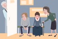 Patients waiting for the doctor, funny vector cartoon