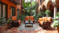 Patio With Couch, Chairs, and Rug Royalty Free Stock Photo