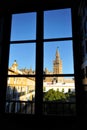 Patio de Banderas and the Giralda Tower, Seville, Andalusia, Spain Royalty Free Stock Photo