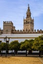 Patio de Banderas, Murallas del Alcazar and La Giralda. Seville, Andalusia, Spain Royalty Free Stock Photo