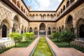 Patio de las Doncellas in Royal palace of Seville, Spain Royalty Free Stock Photo