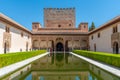 Patio de los Arrayanes inside of Nasrid Palace at Alhambra, Granada, Spain Royalty Free Stock Photo