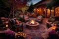 patio with firepit and comfortable seating for a cozy evening Royalty Free Stock Photo