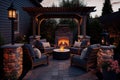 patio with firepit and comfortable seating for a cozy evening Royalty Free Stock Photo
