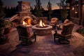 patio with firepit and comfortable seating for a cozy evening Royalty Free Stock Photo