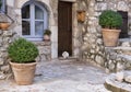 Patio with flowers in the old village, France Royalty Free Stock Photo